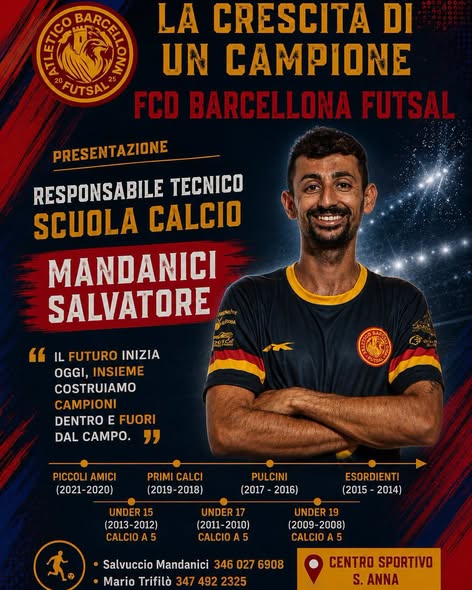 Locandina della nomina di Salvatore Mandanici a Responsabile Tecnico della Scuola Calcio
